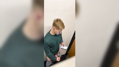 Caught Blond Jerking Uncut in Public Bathroom - A Gay Porn Webcam Adventure