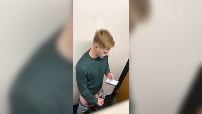Caught Blond Jerking Uncut in Public Bathroom - A Gay Porn Webcam Adventure