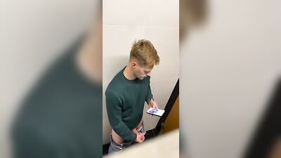 Caught Blond Jerking Uncut in Public Bathroom - A Gay Porn Webcam Adventure