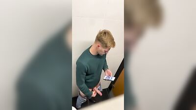 Caught Blond Jerking Uncut in Public Bathroom - A Gay Porn Webcam Adventure