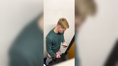 Caught Blond Jerking Uncut in Public Bathroom - A Gay Porn Webcam Adventure