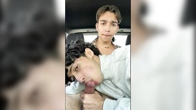 Gay Twinks Blowjob Orgy In The Car!