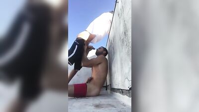 Draining Friends Cock on the Roof