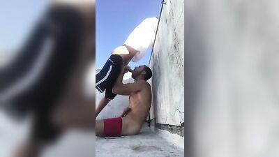 Draining Friends Cock on the Roof