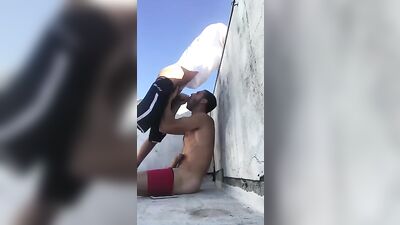 Draining Friends Cock on the Roof