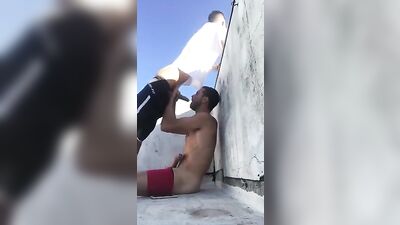 Draining Friends Cock on the Roof