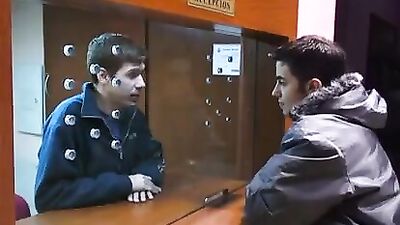 Gay Porn Twink Watches Latino Oral Action in the Locker Room