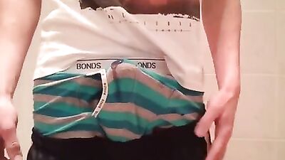Teen boy shoots his load in boxer briefs - Cum oozing underwear delicious hot
