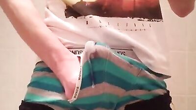 Teen boy shoots his load in boxer briefs - Cum oozing underwear delicious hot
