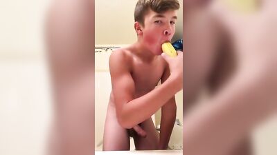 Straight college track runner gets even hotter with a banana