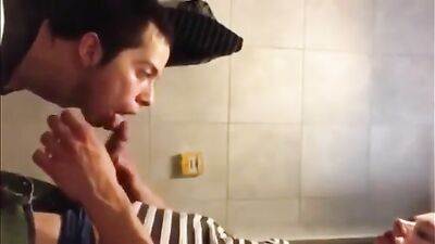 Gangbang in the School Bathroom: Twink Gets Fucked by Two Dudes!