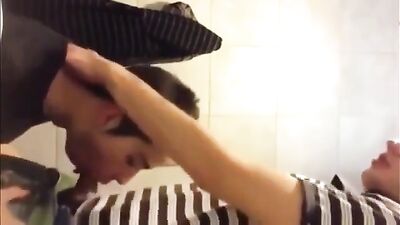 Gangbang in the School Bathroom: Twink Gets Fucked by Two Dudes!