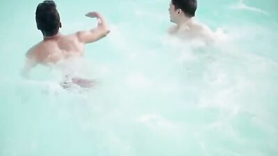 Bare Gay Boys Play in Action Around Pool Fun!