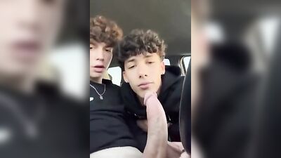 Gay Porn Threesome: Friends Share Their Cocks on Ride Home!