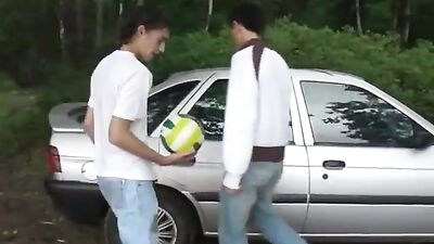 Gay twinks fuck in car and outdoor sex with boys in public.