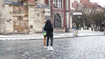 Ginger Winter Bareback Fun - Cute Skinny Redhead Enjoys Big Dick Cum Shots