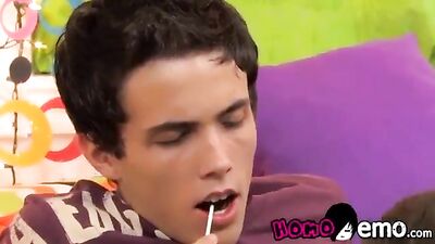 Sucks on Lollipop while Getting Blowjob - A Gay Porn Short Film with Blond Boys and Action!
