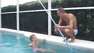 Gay Porn: Swim Pool Dad and Son - Action Bareback Cum Shots Father and Step Son Handjob Mix Oral