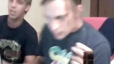 Gay Porn Double Trouble: Straight Buddies Jerking for a Girl on Webcam!