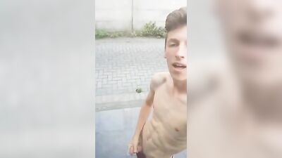 Cute fit blonde risky wanking outside