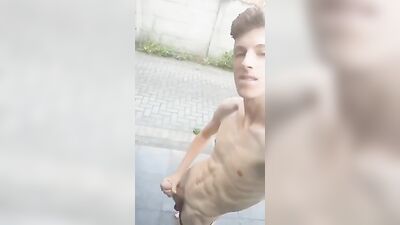 Cute fit blonde risky wanking outside