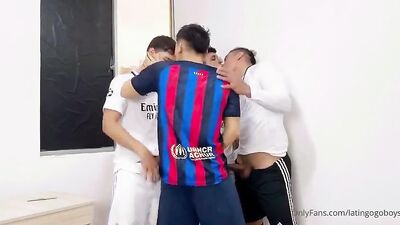 Latino Bareback Oral Group Sex Action Handjob After The Game - 039