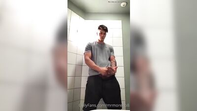 Jacking in the Public Toilet - A Gay Porn Video featuring Amateur Muscle Boys and Straight Cute Blonde Selfies