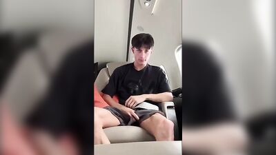 Cocky Plane Passion: Boy Brings Out His Hardness in the Air!