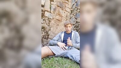 Blond Twink Jaden Cums Outside on the Wall Again!