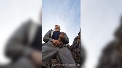 Blond Twink Jaden Cums Outside on the Wall Again!