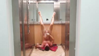 Pissing Elevator Boy: Gay Porn Cum Swallow Challenge!