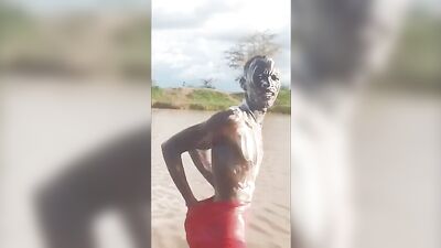 Black Twink Riverside Softcore Adventure: Selfie Bathing in Natures Beauty