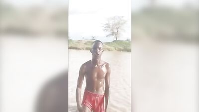 Black Twink Riverside Softcore Adventure: Selfie Bathing in Natures Beauty