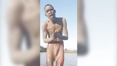 Black Twink Riverside Softcore Adventure: Selfie Bathing in Natures Beauty