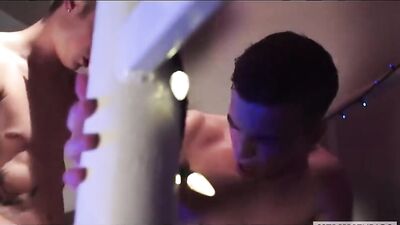 Spiral Stairs Bareback Gay Porn: Big Dick Blond Cum Shots on the Stairs!