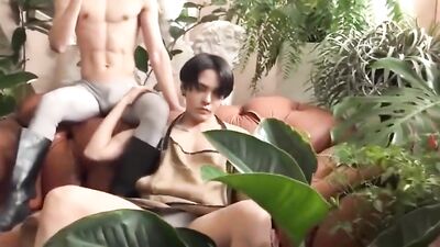 Leather Cum Soaking: Asian Twinks Bareback Action