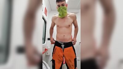 Gay Twink Cums in the Plane Bathroom: Amateur Jerk Off and Solo Handjob (179 characters)