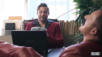 Gay Porn Threesome Show with Friends Fucking and Bareback Action in the Sex Store