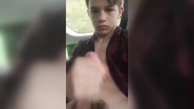 Young stud jerking off in his car!