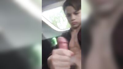 Young stud jerking off in his car!