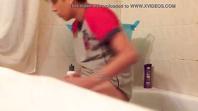 Latin Heat: Cum Shots and Solo Masturbation before the Shower!