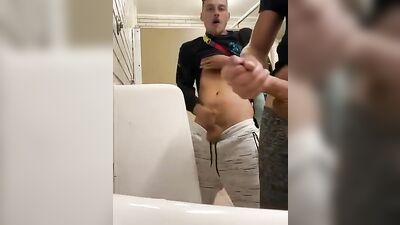 Cumming at the Urinal 245: Amature Handjob Outside Public Cums!