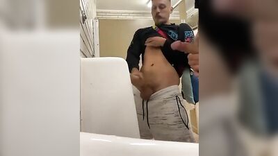 Cumming at the Urinal 245: Amature Handjob Outside Public Cums!