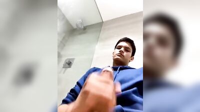 Hot Latino Boy Cumshot in Bathroom: Big Cocks First Time Fun!