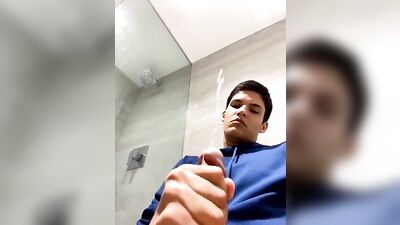 Hot Latino Boy Cumshot in Bathroom: Big Cocks First Time Fun!