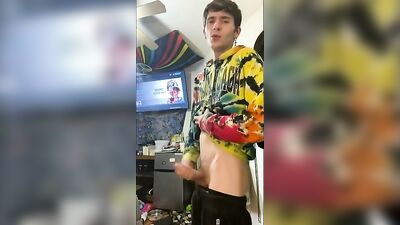 Young Solo Twink Cumming on Camera - Hippie Boy Web-Cam Masturbation