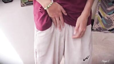 Wanking in Shorts: A Sexy Boys Amateur Solo Jerk Session!