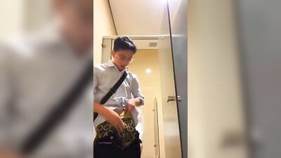 Hung Asian Twink Cums in Public Restroom - Exposed!