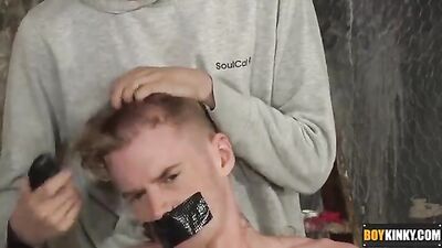 Head Shaved and Face Fucked - Twinks in Bondage Oral Delight