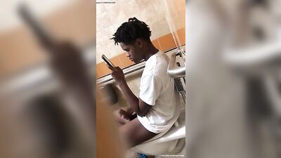 No Mercy for Public Jacking! - Horny Black Man Gets Caught Jerking Off in the Bathroom